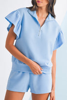 Beau Blue Solid Ribbed Short Sleeve Tee and Shorts Set Two Piece Shorts Sets 458f02113ea6f7c4