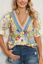 Multicolour Half Sleeve Boho Floral Pop of Color Neckline Blouse Blouses 45a95f871c4f391c