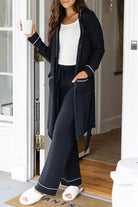 Black Contrast Trim Hooded Lounge Cardigan and Pants Set Two Piece Pants Sets 45db1d76452e6145