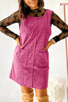 Rose Red Corduroy Exposed Seam Sleeveless Mini Dress Short Dresses 45df05044ce47445