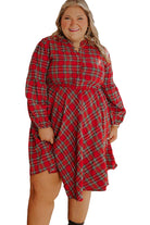 Red Plaid Half Button Long Sleeve Holiday Plus Size Dress Plus Size Dresses 45e05cc2fbc4d70d