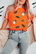 White Sequined Halloween Spirit Pattern Patched Custom Casual Tee Graphic Tees 45f2c4b245e982b6