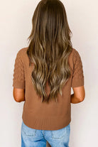 White Fish Scale Textured Knit Ribbed High Neck Short Sleeve Sweater Sweaters 460c057cfa076af5