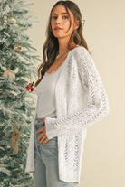 White Solid Color Hollow Knit Open Front Cardigan Cardigans 4668879d9cca1ed5