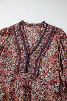 Brown Floral Print Frill V Neck Split Midi Dress Midi Dresses 466ef87aed363b35