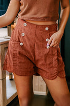 Clay Button Decor Scalloped Edge High Waist Corduroy Shorts Shorts 4694ccc79dbd5ab3