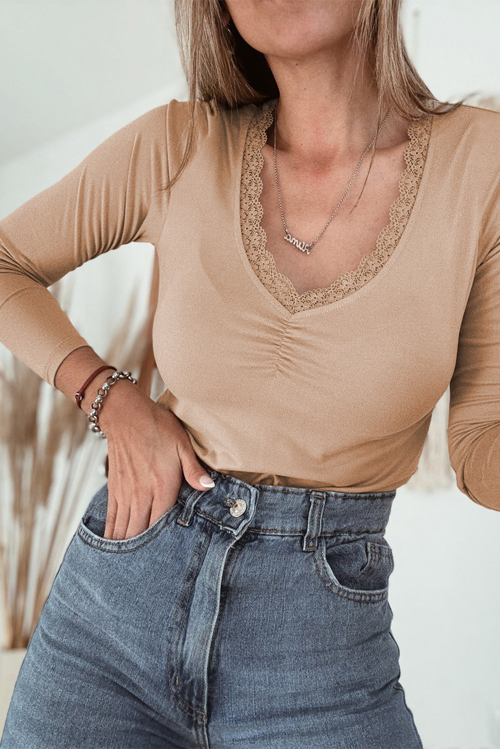 Red Dahlia Lace Sweetheart Neckline Long Sleeve Top Long Sleeve Tops 469dcc8866272ffb