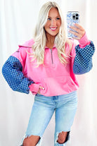 Parchment Checkered Patchwork Kangaroo Pocket Half Zipper Hoodie Sweatshirts & Hoodies 46f67942de0b19f1