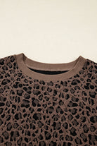 Brown Ribbed Trim Leopard Print Long Sleeve Top Long Sleeve Tops 4704c8a077f938e8