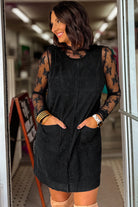 Beige Corduroy Exposed Seam Sleeveless Mini Dress Short Dresses 47236f82abd7baa8