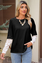 White Fake Two-Piece Lace Long Sleeve Drop Shoulder Tee T Shirts 473c4767c9cddd37