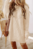 Oatmeal Cable Knit Drop Shoulder Loose Fit Sweater Dress Sweater Dresses 473d997b4d12f1e7