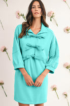 Moonlight Jade Bow Front Patchwork Bracelet Sleeve Mini Dress Short Dresses 475bb7c5d9b4dad6