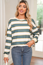 Khaki Striped Crew Neck Drop Shoulder Pullover Sweatshirt Sweatshirts & Hoodies 479c066effb7380f