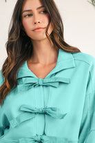 Moonlight Jade Bow Front Patchwork Bracelet Sleeve Mini Dress Short Dresses 47cc7818ece43013