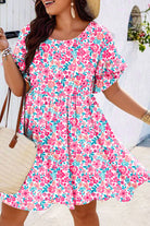 White Plus Size Floral Print Ruffle Short Sleeve Flare Dress Plus Size Dresses 47d3e853c9d9a124