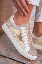 Gold Glitter Star Patchwork PU Leather Lace-up Sneakers Sneakers 47e7259a1066643a