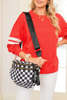 Pink Checkered Print Wide Strap Large Crossbody Bag Crossbody Bags 47fbaad2b90a65b8