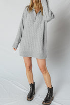 High-rise Quarter Zip Ribbed Trim Cable Knit Loose Sweater Dress Sweater Dresses 4804ad8a533573ea