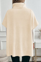 Jet Stream Plain Knit Casual Turtleneck Short Sleeve Tunic Sweater with Pockets Sweaters 48321068208c9f31