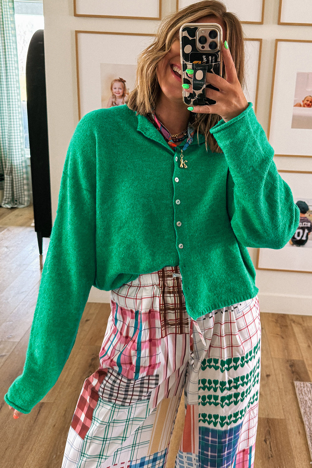 Bright Green Solid Color Button Drop Shoulder Knit Cardigan Cardigans 486377d38b17b684