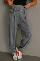 Medium Grey Mineral Wash Jogger Style High Waist Pants Pants 48fe1d18709ba91f