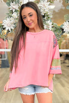 Gossamer Pink Floral Color Block Patchwork Long Sleeve Top Long Sleeve Tops 493ae462849126ee
