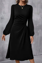 Black Plain Lantern Sleeve Midi Dress Midi Dresses 494935371e18b45d