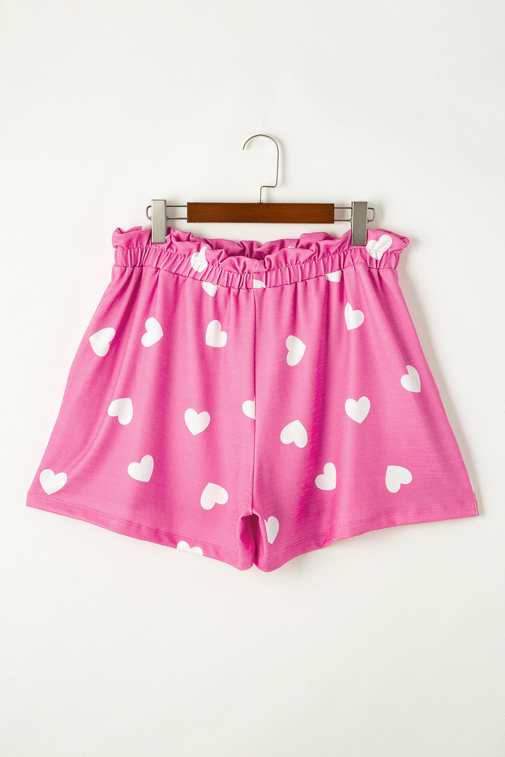 Pink Valentine Heart Print Long Sleeve Top and Shorts Pajama Set Two Piece Shorts Sets 49527ff31e4d9498