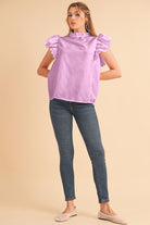 Bright Pink Solid Scalloped Ruffle Sleeve Blouse Blouses 49559bc93db88efb