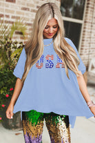 Myosotis USA Sequins Patch Drop Sleeve Crewneck T Shirt Graphic Tees 49aa63dbb75b3c4b