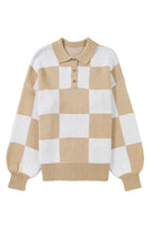 Mist Green Checkered V-Neck Collared Pullover Sweater Sweaters 49c00938e8ca5ee3