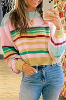 Multicolour Striped Knit Ribbed Trim Boxy Fit Cropped Sweater Sweaters 49c4af31c361d319