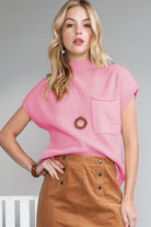 Oatmeal Patch Pocket Ribbed Knit Short Sleeve Sweater Knit Tops 49f5b42414880284