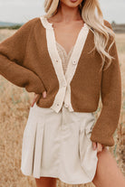 Chestnut Contrast Color V Neckline Knit Cardigan Cardigans 4a3df01366e46063