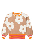 Smoke Gray Big Flower Pattern Contrast Striped Baggy Sweater Sweaters 4a49ceec6b9cfde6