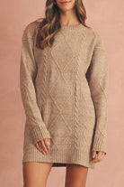 Mist Green Twist Cable Knit Drop Shoulder Loose Fit Sweater Dress Sweater Dresses 4a5ce72eab662a27