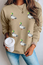 Khaki Sequin Mallard Duck Graphic Sequins Patch Baggy Sweatshirt Graphic Sweatshirts 4a82486a68769be2