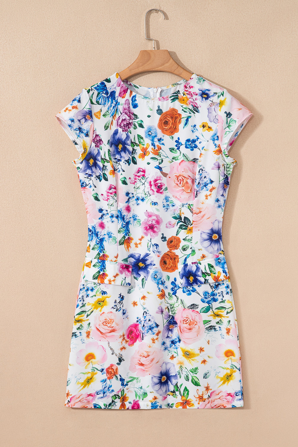 Sky Blue Vibrant Floral Print Cap Sleeve Mini Dress Short Dresses 4a8c0b8a130553a4