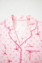 Beige Bow and Cherry Print Ruffle Hem Shorts Pajama Set Two Piece Shorts Sets 4a9e6812bf6ef0c6