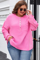 Bonbon Chest Pocket Crinkle Drop Sleeve Plus Size Henley Top Plus Size Tops 4ab1cbf269a81c3c