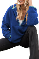 Sky Blue Sherpa Half Zip Contrast Trim Pullover Hoodie Sweatshirts & Hoodies 4acf9bee53aa60f1