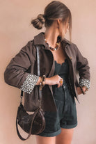 Dark Brown Collared Buttoned Leopard Liner Patchwork Chic Jacket Jackets 4b2a964b9762c2ae