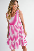 Rose Stripe U Neck Sleeveless Loose Fit Mini Dress Short Dresses 4b428b1575348818