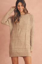 Mist Green Twist Cable Knit Drop Shoulder Loose Fit Sweater Dress Sweater Dresses 4b43e801c69aedff