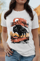 White Western Buffalo On Plains Heat Transfer Printing Graphic Crew Neck Tee Graphic Tees 4b595cfbb37d9ade