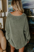 Black Mineral Wash V Neck Knit Exposed Seam Drop Shoulder Loose Sweater Sweaters 4b77ce9d09d9729e