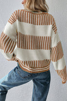 Khaki Two Tone Striped Patchwork Drop Shoulder Sweater Sweaters 4b867c1e46addce5