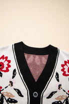 Black Floral Print Button Front V Neck Contrast Trim Cardigan Cardigans 4b982e74e710adc2