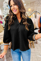 Black Textured V Neck Colorblock Cuffs Sweatshirt Sweatshirts & Hoodies 4b9e4f73535e0a4b